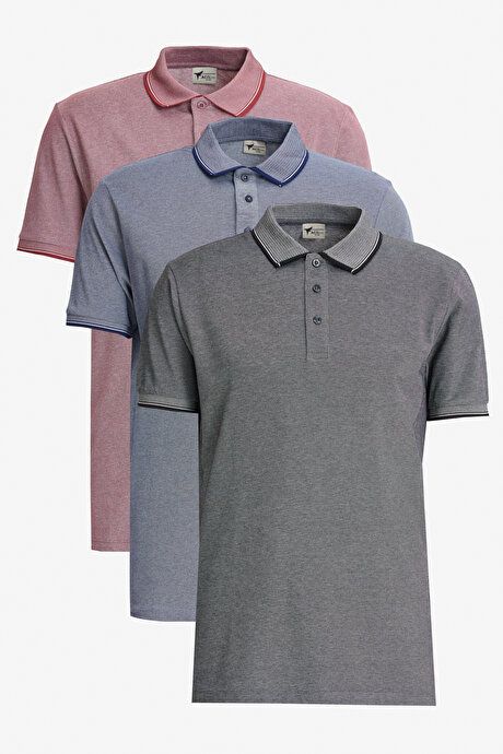 Non-Shrinking Cotton Fabric Slim Fit Slim Fit Slim Fit Curl-Free Polo Collar 3-Piece Burgundy-Light Black-Light Laci T-Shirt ET48242P3047K92