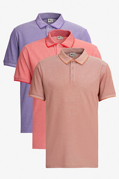 Non-Shrinking Cotton Fabric Slim Fit Slim Fit Slim Fit Curl-Free Polo Collar 3-Piece T-Shirt ET48242P3047K94