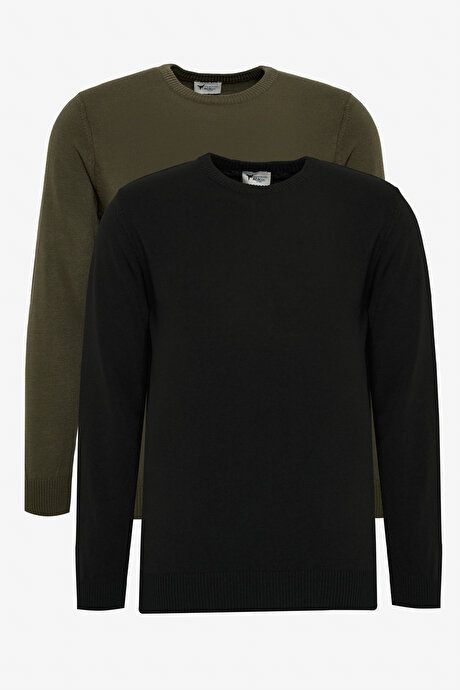 2-Pack Warm Standard Fit Regular Fit Crew-Neck Sweater Black-Khaki Basic Pullover ET490000P201SHA