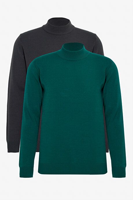 2-Pack Standard Fit Regular Fit Half Turtleneck Basic Sweater Coffee-Green Basic Sweater ET490000P202KVL