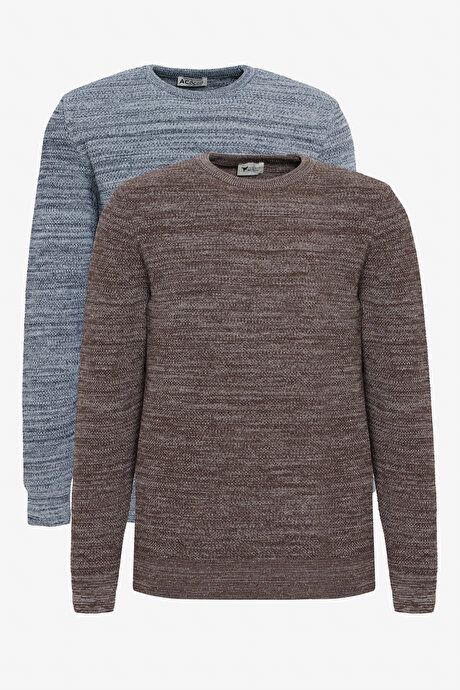 2-Pack Cotton Standard Fit Regular Fit Crew Neck Muline Basic Sweater Brown-LIGHT GRI Basic Sweater ET490000P203KAI