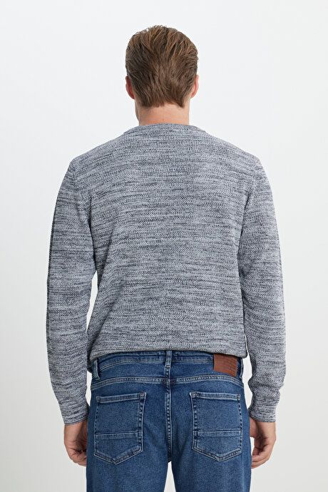 Standard Fit Regular Fit Cotton Crew-Neck Muline Patterned Light Gray-Navy Sweater ET4921100021AGL