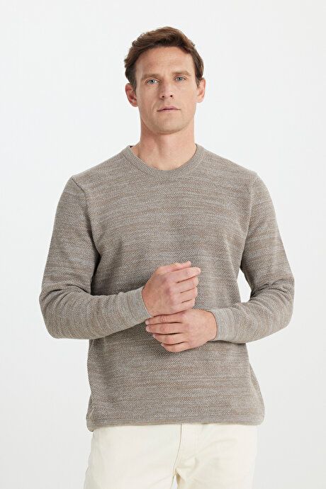 Standard Fit Regular Fit Cotton Crew-Neck Muline Print Bronze-Gray Sweater ET4921100021BZG