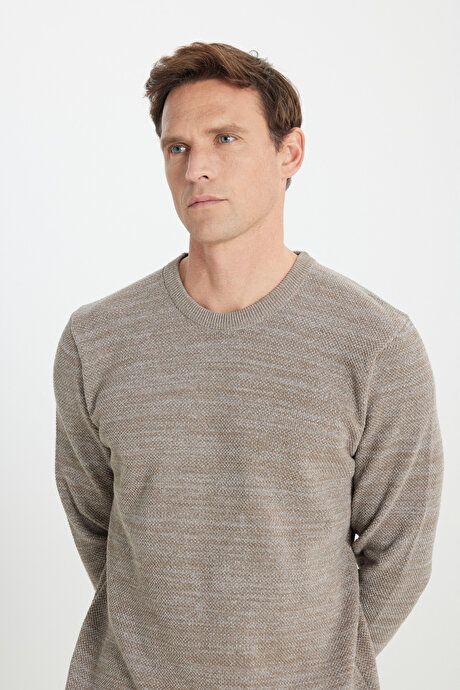 Standard Fit Regular Fit Cotton Crew-Neck Muline Print Bronze-Gray Sweater ET4921100021BZG