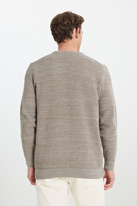 Standard Fit Regular Fit Cotton Crew-Neck Muline Print Bronze-Gray Sweater ET4921100021BZG