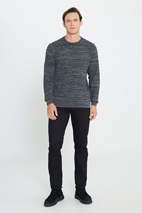 Standard Fit Regular Fit Cotton Crew-Neck Muline Print Black-Gray Sweater ET4921100021syg