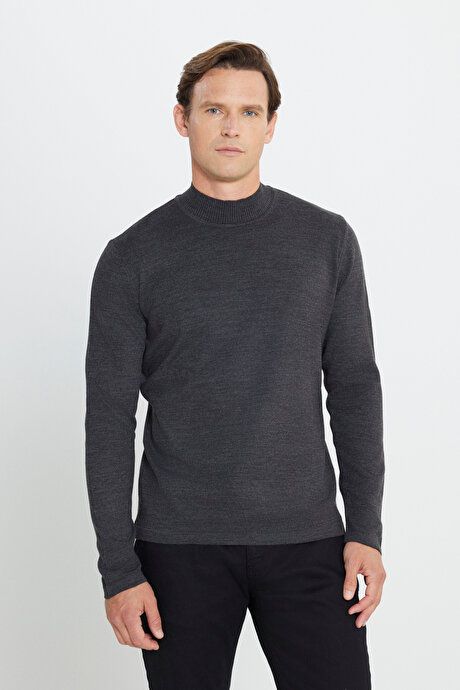 Anti-Pilling Standard Fit Regular Fit Half Turtleneck Anthracite-Melange Sweater ET4924100001ANM