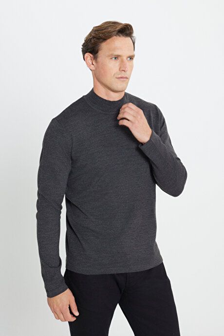 Anti-Pilling Standard Fit Regular Fit Half Turtleneck Anthracite-Melange Sweater ET4924100001ANM