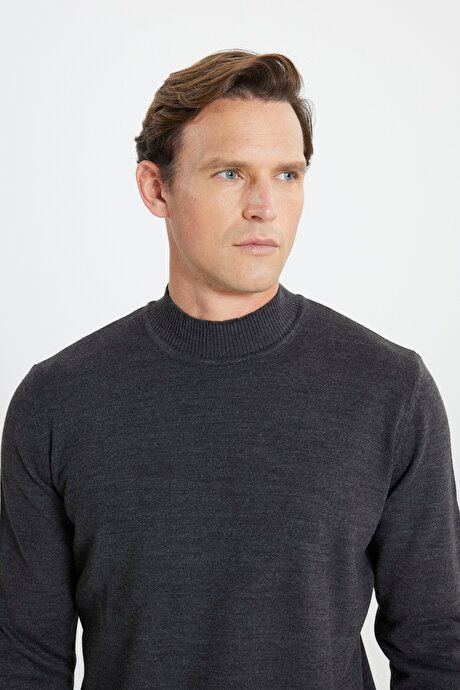 Anti-Pilling Standard Fit Regular Fit Half Turtleneck Anthracite-Melange Sweater ET4924100001ANM