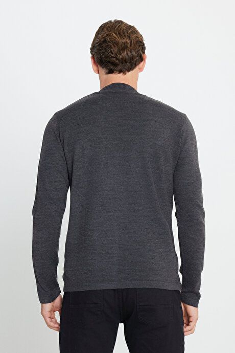 Anti-Pilling Standard Fit Regular Fit Half Turtleneck Anthracite-Melange Sweater ET4924100001ANM