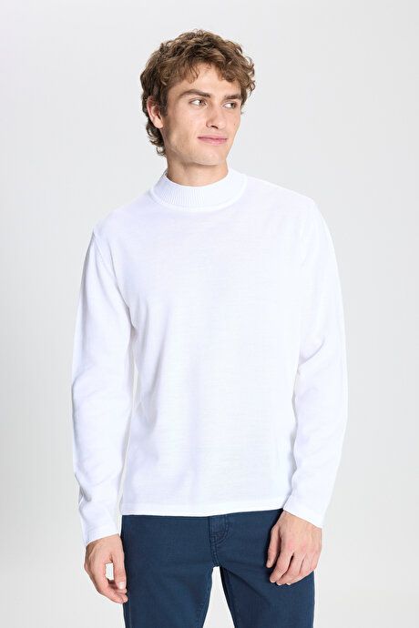 Non-Pilling Anti-Pilling Standard Fit Regular Fit Half Turtleneck Ecru Pullover ET4924100001EKR