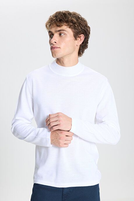 Non-Pilling Anti-Pilling Standard Fit Regular Fit Half Turtleneck Ecru Pullover ET4924100001EKR