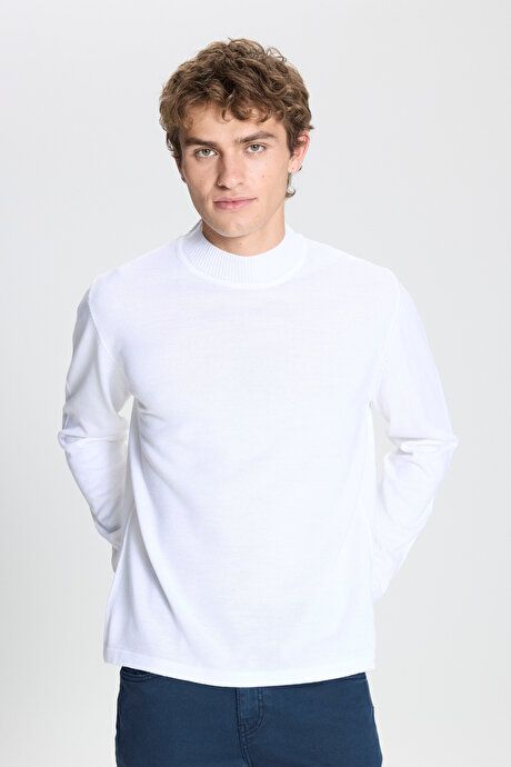 Non-Pilling Anti-Pilling Standard Fit Regular Fit Half Turtleneck Ecru Pullover ET4924100001EKR