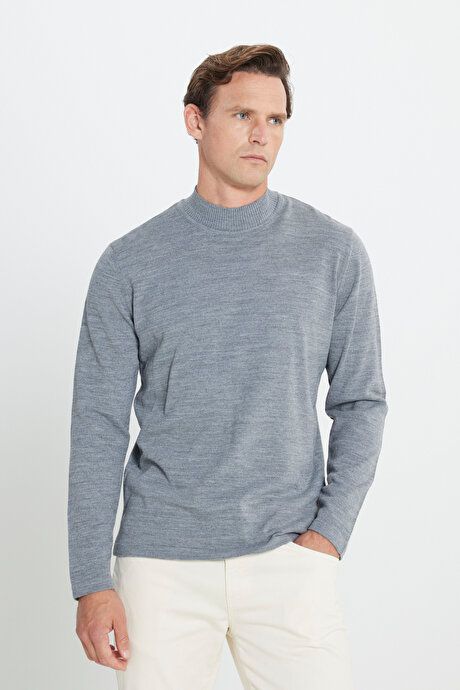 Non-Pilling Anti-Pilling Standard Fit Regular Fit Half Turtleneck Gray Melange Pullover ET4924100001GMJ