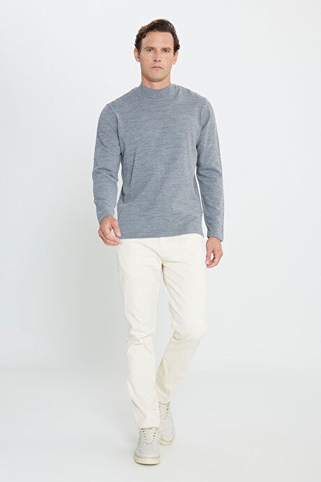 Non-Pilling Anti-Pilling Standard Fit Regular Fit Half Turtleneck Gray Melange Pullover ET4924100001GMJ