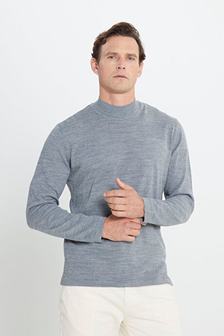 Non-Pilling Anti-Pilling Standard Fit Regular Fit Half Turtleneck Gray Melange Pullover ET4924100001GMJ