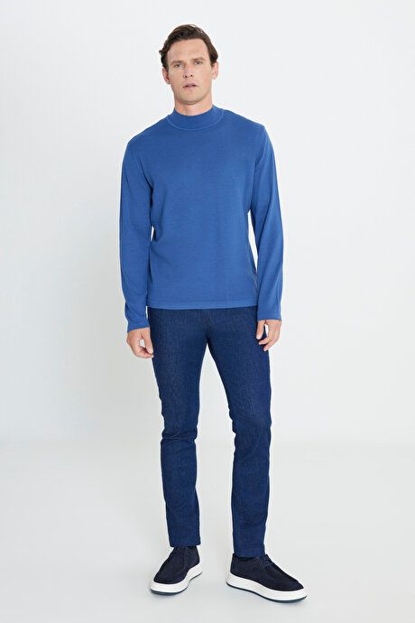 Non-Pilling Anti-Pilling Standard Fit Regular Fit Half Turtleneck Indigo Pullover ET4924100001IND