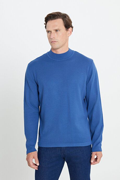 Non-Pilling Anti-Pilling Standard Fit Regular Fit Half Turtleneck Indigo Pullover ET4924100001IND