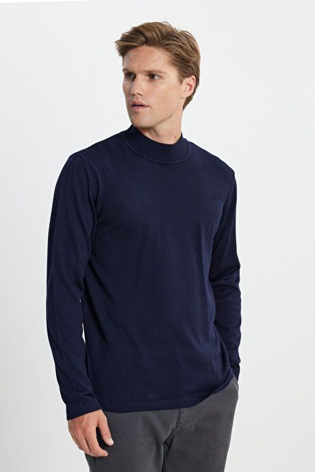 Non-Pilling Anti-Pilling Standard Fit Regular Fit Half Turtleneck Navy Blue Sweater ET4924100001LAC