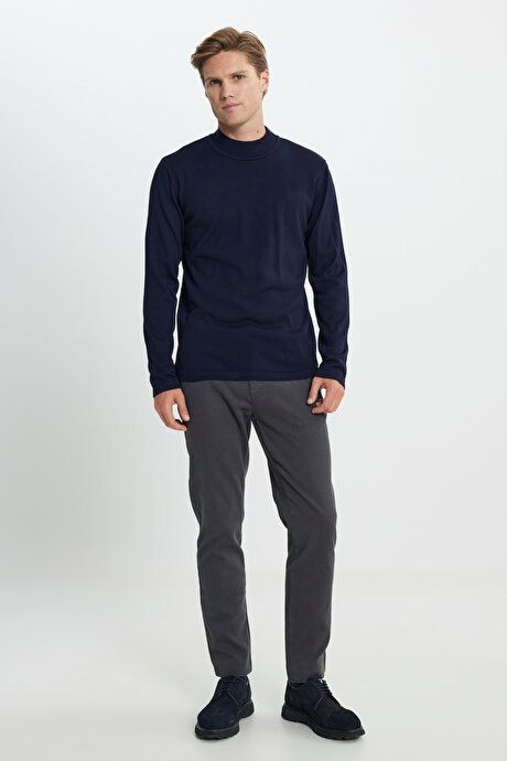 Non-Pilling Anti-Pilling Standard Fit Regular Fit Half Turtleneck Navy Blue Sweater ET4924100001LAC