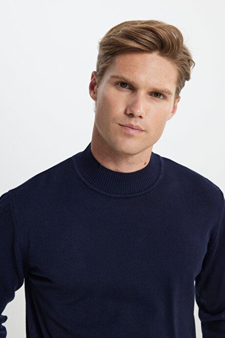 Non-Pilling Anti-Pilling Standard Fit Regular Fit Half Turtleneck Navy Blue Sweater ET4924100001LAC