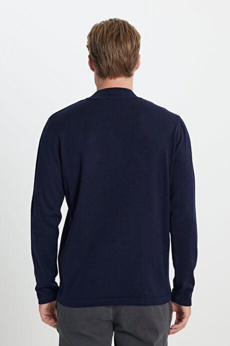 Non-Pilling Anti-Pilling Standard Fit Regular Fit Half Turtleneck Navy Blue Sweater ET4924100001LAC