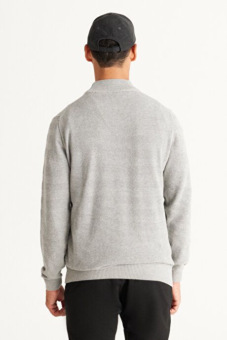 Standard Fit Regular Fit Half Turtleneck Cotton Jacquard Gray Melange Sweater ET4924100016GMJ