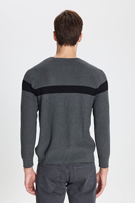 Standard Fit Regular Fit Crew-Neck Patterned Anthracite-Black Sweater ET4924100021ASH