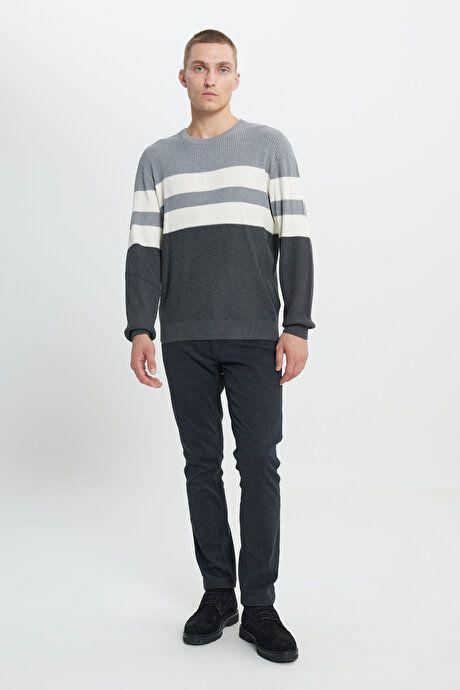 Standard Fit Regular Fit Crew-Neck Patterned Anthracite-Melange Sweater ET4924100022ANM