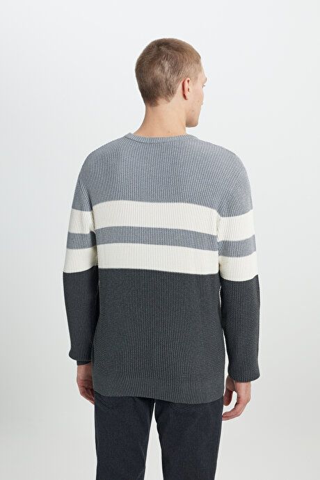 Standard Fit Regular Fit Crew-Neck Patterned Anthracite-Melange Sweater ET4924100022ANM