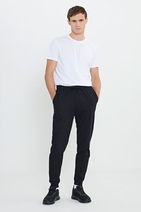 Standard Fit Regular Fit 2 Thread Pockets Comfortable Recycle Cotton Jogger Black Sweatpants ET5124200002SYH