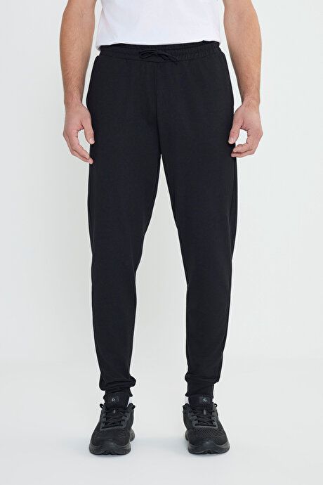 Standard Fit Regular Fit 2 Thread Pockets Comfortable Recycle Cotton Jogger Black Sweatpants ET5124200002SYH