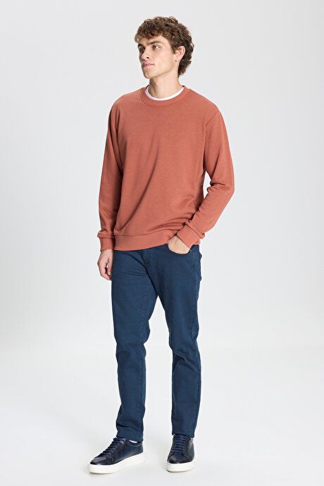 Standard Fit Regular Fit Crew Neck Cotton Light Brown Sweatshirt ET5200000000001AKH