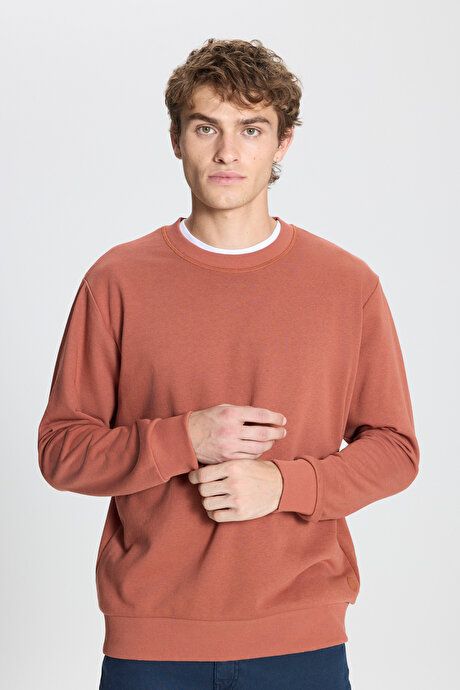 Standard Fit Regular Fit Crew Neck Cotton Light Brown Sweatshirt ET5200000000001AKH