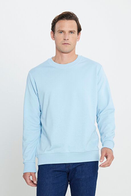 Standard Fit Regular Fit Crew Neck Cotton Light Blue Sweatshirt ET5200000001amv