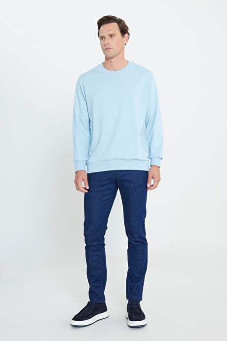 Standard Fit Regular Fit Crew Neck Cotton Light Blue Sweatshirt ET5200000001amv