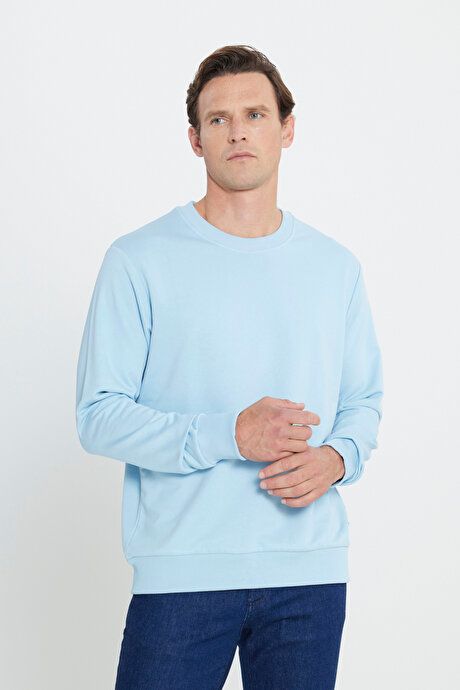 Standard Fit Regular Fit Crew Neck Cotton Light Blue Sweatshirt ET5200000001amv