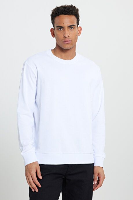 Standard Fit Regular Fit Crew Neck Cotton White Sweatshirt ET5200000001BYZ