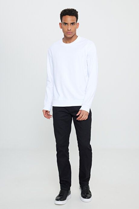 Standard Fit Regular Fit Crew Neck Cotton White Sweatshirt ET5200000001BYZ