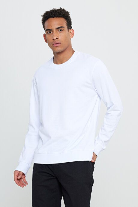 Standard Fit Regular Fit Crew Neck Cotton White Sweatshirt ET5200000001BYZ