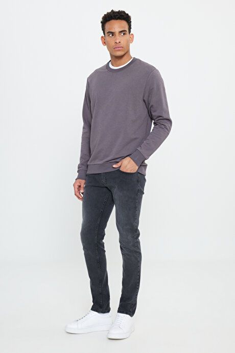 Standard Fit Regular Fit Crew Neck Cotton Dark Gray Sweatshirt ET5200000001KGR