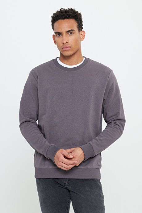 Standard Fit Regular Fit Crew Neck Cotton Dark Gray Sweatshirt ET5200000001KGR