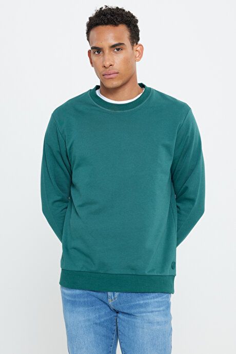 Standard Fit Regular Fit Crew Neck Cotton Dark Green Sweatshirt ET5200000001KYS