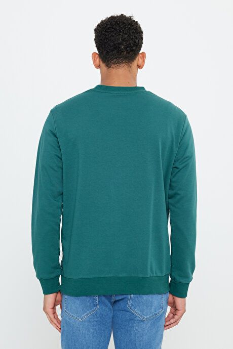 Standard Fit Regular Fit Crew Neck Cotton Dark Green Sweatshirt ET5200000001KYS