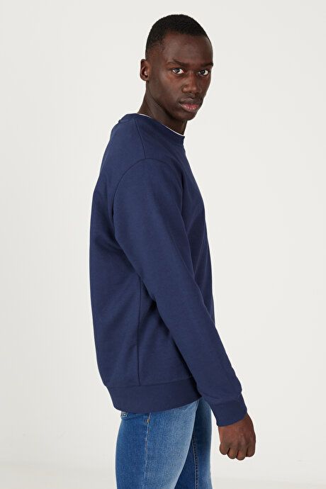 Standard Fit Regular Fit Crew Neck Cotton Navy Blue Sweatshirt ET5200000001LAC