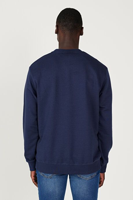 Standard Fit Regular Fit Crew Neck Cotton Navy Blue Sweatshirt ET5200000001LAC