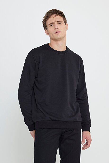 Standard Fit Regular Fit Crew Neck Cotton Black Sweatshirt ET5200000001SYH