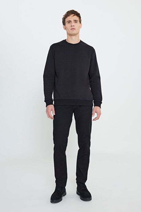 Standard Fit Regular Fit Crew Neck Cotton Black Sweatshirt ET5200000001SYH