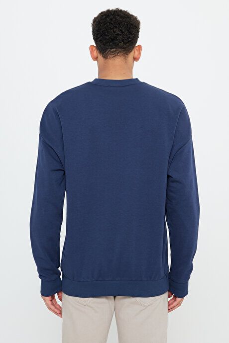 Oversized Loose Fit 3 Yarn Crew Neck Cotton Navy Sweatshirt ET5200000002LAC