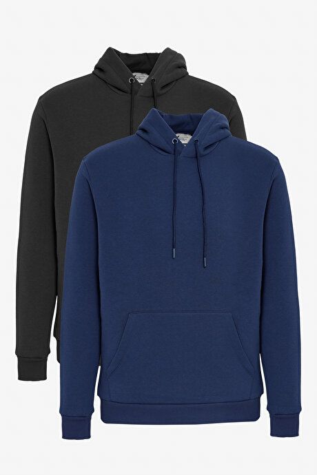 2-Pack Standard Fit Regular Fit Hooded Kangaroo Pocket Black-Blue Sweatshirt ET520000P201SYI